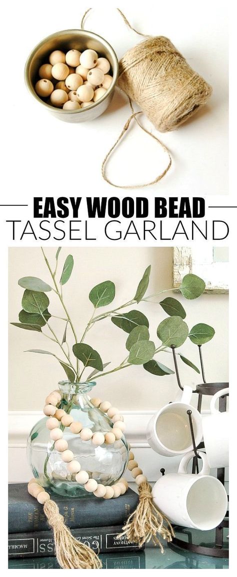 Wood Bead Tassel, Diy Garlands, Tassels Diy, Wood Beads Diy, Wood Projects For Beginners, Wood Crafting Tools, Wooden Bead Garland, Easy Wood, Do It Yourself Crafts