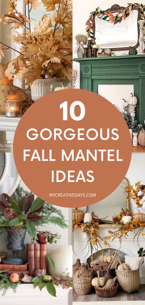 If you’re looking for fall décor ideas for the home, there’s no better place to start than fall mantel décor ideas! I’m sharing 10 gorgeous autumn and fall mantel decorating ideas, from a variety of home décor styles including rustic, farmhouse, neutral, and vintage fall décor. Decorate your home for fall with these cozy and modern fall mantel décor ideas. DIY fall decor Fall Mantels, Mantel Inspiration, Diy Fall Garland, Easy Diy Fall Decor, Film Decor, Rustic Arrangements, Vintage Fall Decor, Fall Mantle Decor, Mantel Ideas