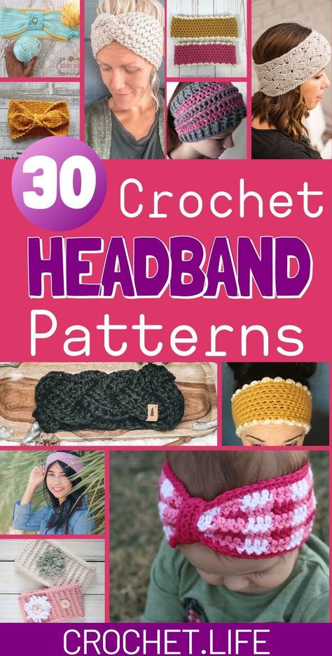 30 Ear Warmer & Headband Crochet Patterns are just what you need to keep busy this winter!  Make one of these gorgeous headbands today! #crochet #crochetlife #crochetpatterns #crocheting #earwarmers #headbands #headbandpattern Earwarmers Headbands, Free Crochet Headband Patterns, Crochet Headband Patterns, Free Crochet Headband, Crochet Ear Warmer Free Pattern, Crochet Headband Tutorial, Crochet Ear Warmer Pattern, Crochet Headband Free, Easy Crochet Headbands