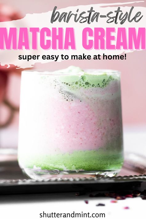 Matcha Whipped Cream (or matcha cold foam) is absolutely perfect on iced drinks, desserts, or smoothies! It's easy to make at home (with a hand frother). Matcha Whipped Cream, Matcha Cold Foam, Hand Frother, Drinks Smoothies, Barista Fashion, Cold Foam, Whipping Cream, Matcha Powder, Iced Drinks