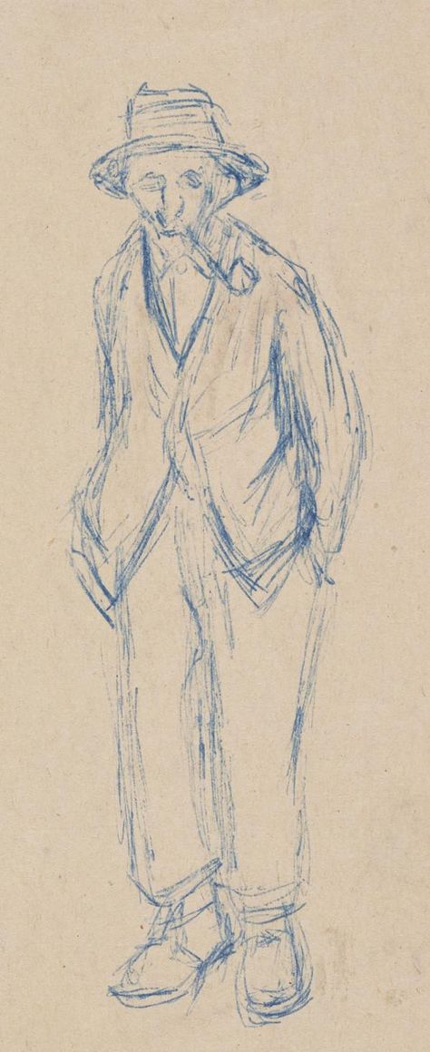 Old Man And The Sea Art, Hand In Pocket Drawing, Man With Hat Drawing, Old Man Drawing Sketches, Hands In Pockets Pose Drawing, Old Man Sketch, Old Man Drawing, Old Man Clothes, Joan Eardley