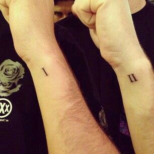 Cute tattoo for twins, maybe my sister and I should get this, when we are older of course Tattoo Sister, Matching Tattoos For Siblings, Twin Tattoos, Brother Tattoos, Roman Numeral Tattoos, Sibling Tattoos, Tattoos Geometric, Wolf Tattoo Design, Disney Tattoo