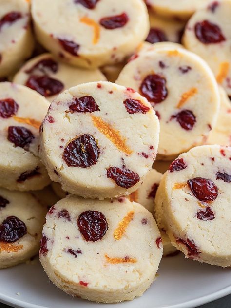 Cranberry Orange Shortbread Cookies Orange And Cranberry Shortbread, Chocolate Orange Shortbread Cookies, Cranberry Orange Cookies Christmas, Orange Cookies Recipes, Orange Cranberry Shortbread Cookies, Orange Slice Cookies, Cranberry Orange Shortbread, Orange Shortbread Cookies, Persimmon Cookies