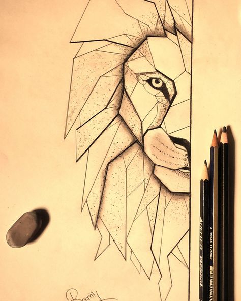 Geometric sketch lion Lion Pencil Art, Lion Sketch Pencil, Lion Sketch Simple, Sketch Lion, Geometric Sketch, Lion Sketch, Pencil Drawing Images, Geometric Lion, Fire Drawing