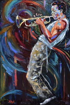 Where ART Lives Gallery Artists Group Blog: Abstract Impressionist Musician, Trumpet, Miles Davis, Music Fine Art Print "Birth of Cool" by Debra Hurd Jazz Painting, Jazz Trumpet, Musician Art, Art Musical, Art Chinois, Jazz Poster, Jazz Art, Music Painting, Music Artwork