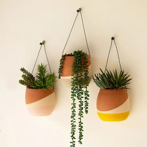 Clay Wall Hanging, Organic Furniture, Terracotta Wall, Clay Planters, Terracotta Planter, Clay Wall, Small Succulents, Wire Hangers, Wall Planter