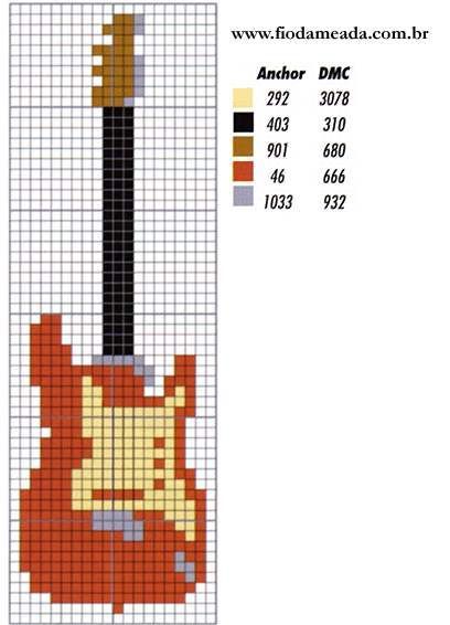 Guitar Patterns, Miyuki Beads Pattern, Tiny Cross Stitch, Bead Loom Pattern, Motifs Perler, Cross Stitch Books, Cross Stitch Love, Loom Pattern, Cross Stitch Bookmarks