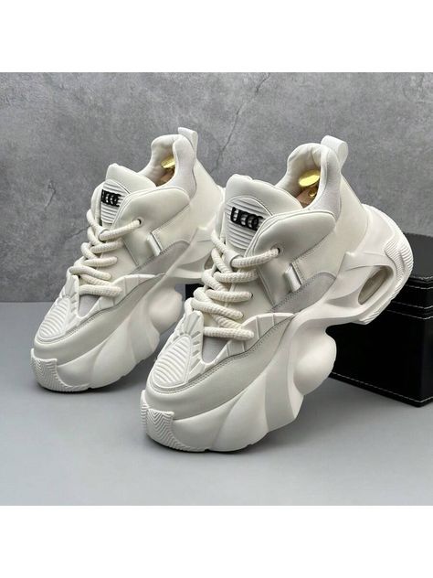 2024 Autumn New Thick Sole Chunky Sneakers For Men, Fashionable Versatile Casual Sneakers, Height Increasing White     Plain    Men Shoes, size features are:Bust: ,Length: ,Sleeve Length: Casual Chique, Casual Trainers, New Sneakers, Sole Shoes, Chunky Sneakers, Running Shoes For Men, Top Shoes, Luxury Shoes, Mens Casual Shoes