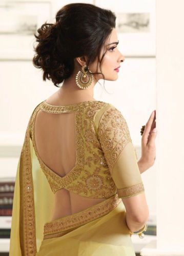 Lehenga Blouse Designs Back, Golden Blouse, Blouse Design Images, Sari Dress, Indian Saree Blouse, Lehenga Blouse, Indian Blouse, Satin Saree, Stylish Blouse Design