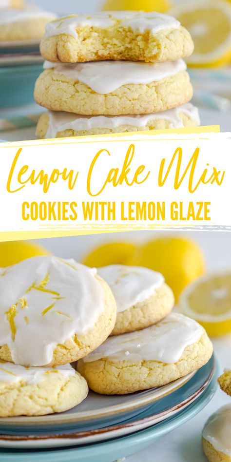 Cookies With Cake Mix Boxes, Easy Lemon Glaze, Lemon Cake Cookies, Glaze Frosting, Lemon Cake Mix Cookies, Lemon Cookies Easy, Cookies Lemon, Box Lemon Cake, Cake Box Cookies