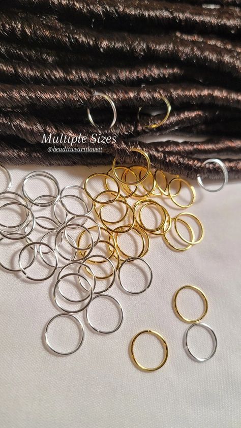 Gold Hair Rings, Braids And Twist, Braid Rings, Dreadlocks Braids, Braids Twist, Hair Charms, Loc Jewelry, Up Dos, Hair Jewels