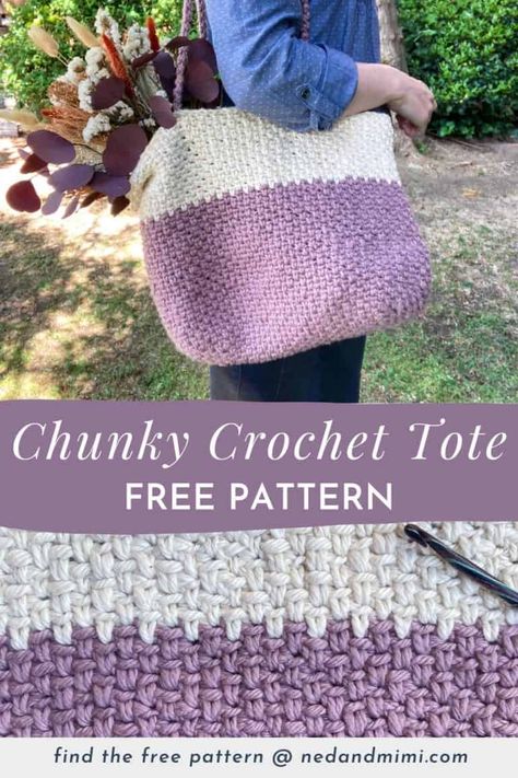 Chunky Crochet Bag Pattern Free, Crochet Bag Pattern Free Easy, Crochet Tote Bag Free Pattern, Crochet Tote Bags Free Patterns, Easy Crochet Tote Bag, Crochet Totes, Crochet Tote Bag Pattern, Bag Free Pattern, Tote Crochet