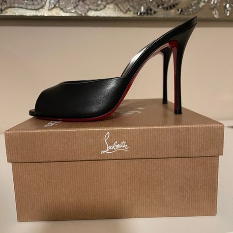 Christian Louboutin Me Dolly 100 Patent Leather Mules Christian Louboutin Mules, Me Dolly Louboutin, Louboutin Me Dolly, Thrift Manifestation, Dream Accessories, Shoes Heels Classy, Heels Classy, Leather Mules, Louboutin Shoes