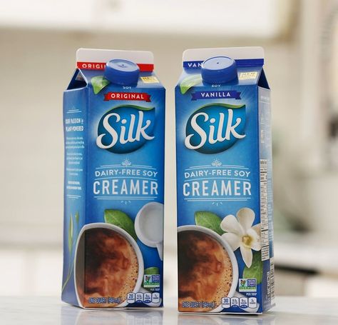 Silk Soy Creamer comes in two classic, lightly sweetened varieties that have a loyal following. Both are dairy-free and vegan. Coffee Creamer Substitute, Dairy Free Coffee Creamer, Dairy Free Creamer, Powder Coffee Creamer, Bulletproof Coffee Recipe, Dairy Free Coffee, Dairy Free Diet, Peppermint Mocha, Keto Diet Menu