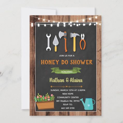 Honey do shower invitation | Zazzle Honey Do Shower, Couples Shower Themes, Lingerie Shower Invitations, Bridal Shower Brunch Invitations, Wedding Invitation Stationary, Couple Wedding Shower, Honey Do, Bbq Invitation, Couples Shower Invitations