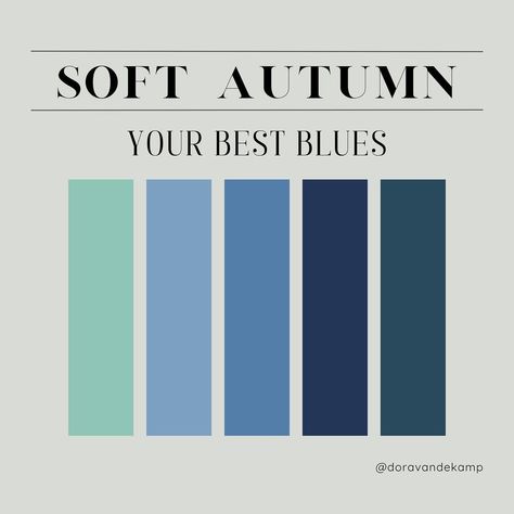 Save this for choosing your best BLUE fashion, makeup and accessories if your color season is autumn! 🍁 Which blues do you love to wear?… | Instagram Soft Autumn Pantone, Kibbe Body Types, Blue Pallets, Muted Autumn, Soft Autumn Palette, Makeup And Accessories, Soft Autumn Color Palette, Autumn Palette, Dark Autumn