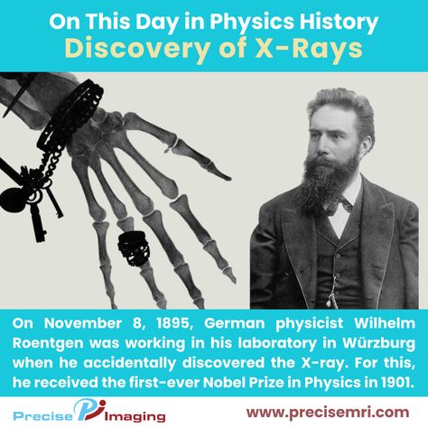 🔬✨ On This Day in Physics History! ✨🔬  On November 8, 1895, the brilliant Wilhelm Roentgen stumbled upon a discovery that would change the world forever: X-Rays! 📸💡 His groundbreaking work earned him the very first Nobel Prize in Physics in 1901. 🏆🌟  Let’s celebrate this incredible leap in science and the wonders of exploration! What’s your favorite scientific discovery? Share below! 👇💬 #PhysicsHistory #XRayDiscovery #WilhelmRoentgen Nobel Prize In Physics, X Rays, Scientific Discovery, November 8, Nobel Prize, Radiology, X Ray, Change The World, Physics