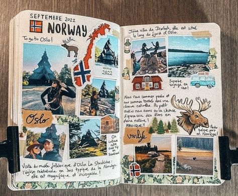 Travel Journal With Photos, Travel Journal Photos, Travel Diary Aesthetic, Travel Photo Journal Ideas, Picture Book Ideas Diy, The Adventure Book Travel Journals, Study Abroad Scrapbook Ideas, Travel Journal Ideas Diy Scrapbooking, Travel Photo Book Ideas