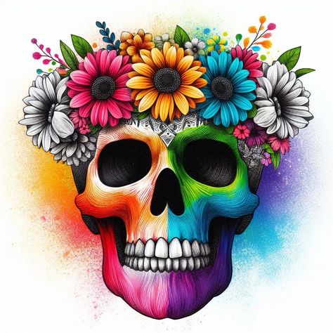 🌈💀 A vibrant collection of rainbow skulls! 🎨✨ Celebrate diversity and beauty in all its forms, merging traditional skull elements with a burst of colors. These works reflect our essence and joy of living, with each shade of the rainbow representing a part of our identity. 🌈✨ Perfect for those who love bold and vibrant art, these skulls will brighten your day and carry a message of love, diversity, and acceptance. Let yourself be inspired by this explosion of color and creativity! 💖💀 Which Traditional Skull, Colorful Skull Art, Rainbow Skull, Message Of Love, Celebrate Diversity, Colorful Skulls, Joy Of Living, Sun Tattoo, Minimal Tattoo