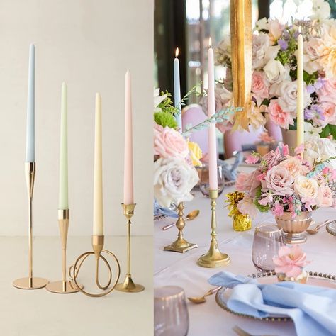 Candle Table Setting, Pink Taper Candles, Colored Taper Candles, Decorated Candles, Pastel Candle, Banquet Decor, Dripless Candles, Candle Sticks Wedding, Long Candles