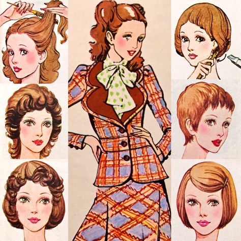 70s Pose Reference, 70s Character Art, 1950s Art Style, 50s Art Style, 60s Character Design, Character Design Hairstyles, 60s Drawings, Vintage Artstyle, 70s Drawings