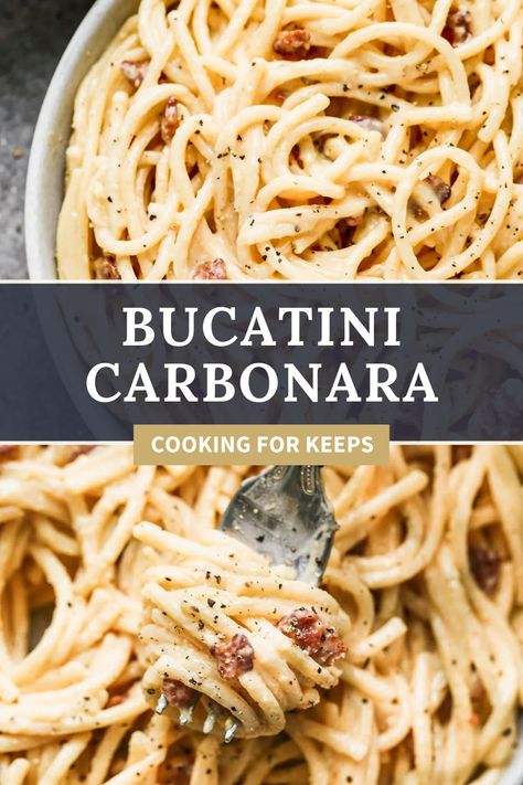 Bucatini Pasta Recipes, Lemon Bucatini, Bucatini Carbonara, Bucatini Recipes, Cleaner Eating, Pasta Meals, Fun Dinner, Italian Comfort Food, Ravioli Recipe