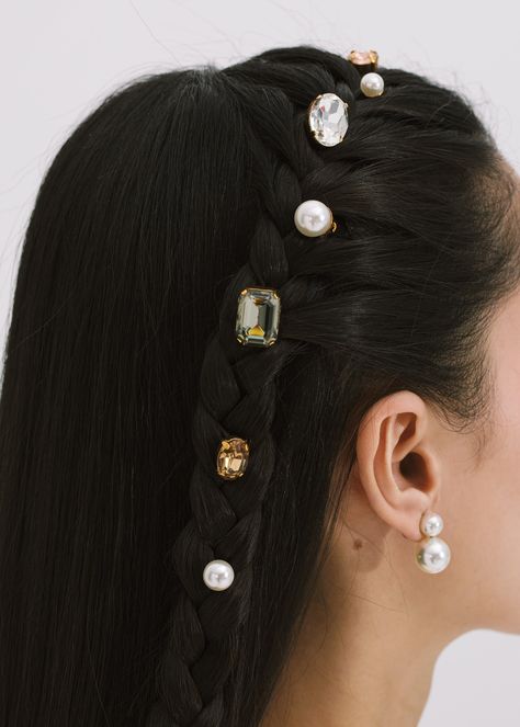 The Kristel Bobby Pin Set is the perfect mix of crystals and pearls in coordinating color palette that give the illusion of jewelry magically floating in the hair. Handmade in New York using Austrian crystals and pearls, our bobby pins are specifically crafted to stay in place while elevating your look. Dimensions: 2 inch length Cherry Coded, Castle Core, Pearl Bobby Pins, Jeweled Hair, Holiday Hair Accessories, Disney Marathon, Pearls Hair, Work Hair, Beaded Hair Pins