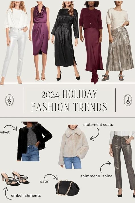 Holiday party season is just around the corner and Jo-Lynne Shane is sharing a list of 2024 fashion trends. It includes satin fabric dresses, metallic skirts, velvet dresses, statement outwear and more. Follow for holiday fashion, winter outfit ideas, party outfits and more. Women's Winter Outfit, Casual Denim Outfits, Over 40 Outfits, Olive Jeans, Jolynne Shane, Outfits For Fall, Burgundy Jeans, Metallic Jeans, Denim Outfits