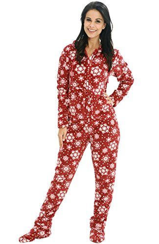 Pajamas Amazon, Adult Footie Pajamas, Fleece Overalls, Womens Onesie, Winter Pjs, Adult Onesie Pajamas, Amazon Clothing, Red Snowflake, Footed Pajamas