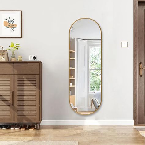 Amazon.com: TheiaMo Oval Full Length Mirror, 48"×16" Wall-Mounted Mirror with Metal Frame, Ultra-Clear Explosion-Proof Dressing Mirror, Simple and Classic Deco for Cloakroom/Bedroom/Living Room, Gold : Home & Kitchen Living Room Gold, Long Mirror, Modern Classroom, Full Length Mirror Wall, Mirror Wall Bathroom, Dressing Mirror, Length Mirror, Bedroom Mirror, Oval Mirror