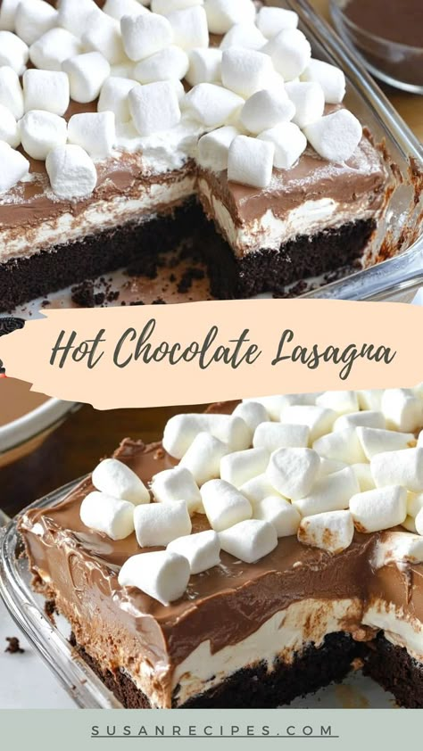 Rich, decadent, and perfectly festive—Hot Chocolate Lasagna will make your holidays even sweeter! 🎄🍫 #ChocolateIndulgence #NoBakeDessert #HolidayMagic #HotChocolateLove #ChristmasGoodies #DessertGoals #LayeredPerfection #YummyDelights #SweetHolidayTreats #ChocoCravings 🍫🎅 Hot Chocolate Lasagne, Hot Cocoa Lasagna, Chocolate Mousse Layered Dessert, Frozen Chocolate Dessert, Dessert To Serve With Lasagna, Christmas Dessert Ideas Chocolate, Chocolate Dessert For Christmas, Christmas Dessert Chocolate, Chocolate Christmas Desserts Easy