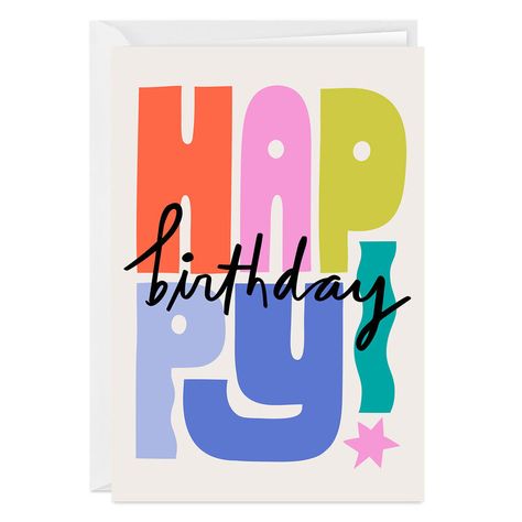 Creating a custom Hallmark card is easy with this card template. Upload your photos and add a message to send a personalized and unique birthday greeting to someone special. Design features bold and colorful lettering. Vertical folded card. | Includes one card and one envelope with a Gold Crown seal. Envelope color may vary. | May require extra postage | Card pkg. size: 6.56" W x 9.44" H Birthday Cards 40 Years, Happy Birthday Easy Card, Birthday Card Fonts, Cards For Best Friends Birthday, 22 Birthday Card, Birthday Card Ideas Funny, Happy Bday Card, Gift Card Envelope Template, Work Anniversary Cards