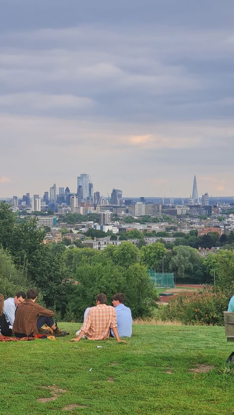 #summer #london #city #skyline Hampstead London Aesthetic, London Heathrow Airport Aesthetic, London Hampstead Heath, London City Skyline, City Of London Skyline, London Skyline Landscape, Hampstead Heath, London City, City Skyline