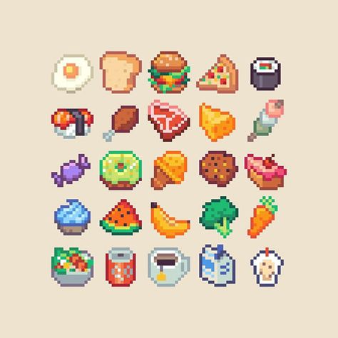 Pixel Art Food, Pixel Icons, Pixel Beads, Pixel Characters, Pixel Art Tutorial, Easy Pixel Art, 8bit Art, Cool Pixel Art, Pixel Drawing