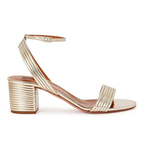 The Best Gold Sandals to Buy Now | Who What Wear UK Gold Block Heel Sandals, Summer Shoes Trends, Gold Platform Heels, French Shoes, Gold Block Heels, Shoe Trend, Summer Shoe, Trending Sandals, Metallic Sandals