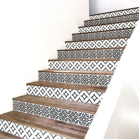 Stair Dimensions, Stair Decals, Stairway Decorating, Stair Riser Decals, Cement Tile Shop, Beautiful Stairs, Stairs Makeover, Stair Stickers, Stair Riser