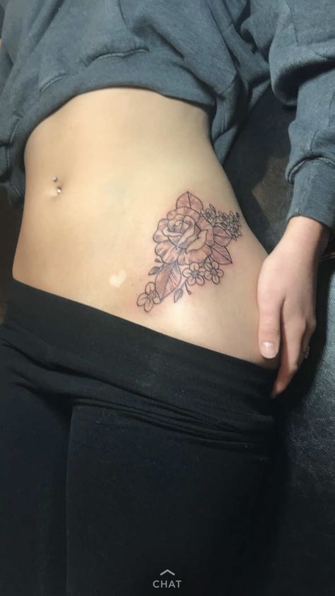 Flower hip tattoo Tatoos Woman Hips, Hip Groin Tattoos Women, Hip Bone Tattoos Women, Flower Hip Tattoo, Tattoo On Hip Bone, Flower Hip Tattoos, Organizing Bathroom, Pretty Flower Tattoos, Small Tattoo Placement