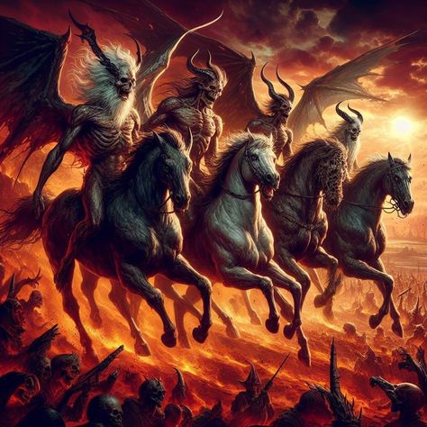 Horsemen Of The Apocalypse Tattoo, Four Horsemen Of The Apocalypse Tattoo, Horseman Of The Apocalypse, Apocalypse Tattoo, Demon Time, Four Horsemen Of The Apocalypse, 4 Horsemen, Four Horseman, Dark Fantasy Artwork