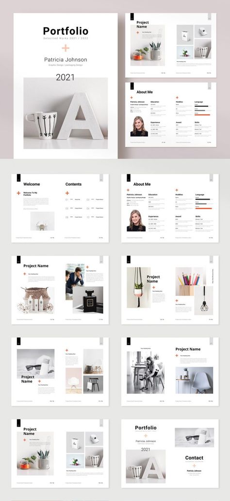 Portfolio InDesign Template by PixWork Portpholio Design, Adobe Portfolio Examples, Portfolio Design Ideas Student Projects, Design Portfolio Ideas, Portfolio Layout Template, Portfolio D'architecture, Design Portfolio Layout, Graphic Design Portfolios, Architecture Portfolio Template