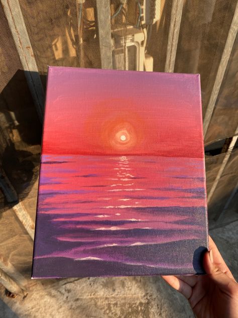 Art Inspo Acrylic Easy, Heart Sunset Painting, Sunset Purple Painting, Sunset Pink Painting, Pink Sunset Drawing, Mini Canvas Sunset Paintings, Art Sunset Painting, Pink Painting Ideas On Canvas Aesthetic, Pink Acrylic Painting Ideas