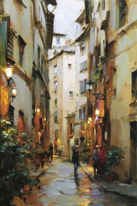 Dimitri Danish, Dmitri Danish, Italy Painting, City Painting, After The Rain, Simple Acrylic Paintings, Beautiful Painting, Cityscape Painting, Pablo Picasso