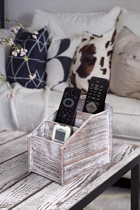 Rustic White 3-Slot Wooden Caddy Holder for Office, Desk Supplies & Media Controls – Great Décor Wooden Caddy, Office Desk Supplies, Remote Control Holder, Remote Holder, Paulownia Wood, Wooden Room, Desk Supplies, Rustic Colors, Space Organizer