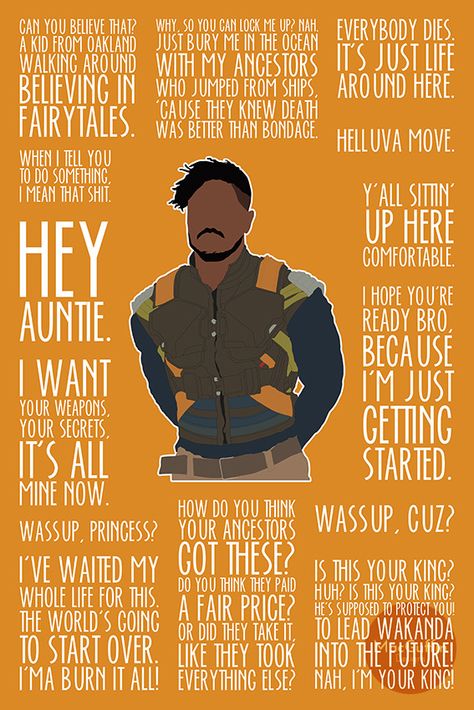 Erik Killmonger by MacGuffin Designs (If there’s enough interest I’ll add it to the Black Panther listing on Etsy - macguffindesigns.etsy.com) Killmonger Quotes, Superhero Quotes, Erik Killmonger, Read Quotes, Avengers Quotes, Marvel Fanart, Avengers Pictures, The Black Panther, Marvel Quotes