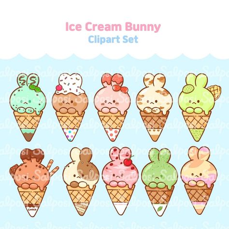 Brighten Your World with Kawaii Clip Art Animals Cute Ice Cream Drawing, Cute Bunny Clipart, Ice Cream Cute, Ice Cream Clipart, Creative Clips Clipart, Bunny Clipart, Cute Ice Cream, Kawaii Clipart, Cartoon Crazy