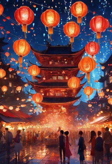 whimsical lantern festival Check more at https://paintlyx.com/whimsical-lantern-festival/ Nagasaki Lantern Festival, Lantern Festival Painting, Huevember 2024, Lantern Festival China, Festival Paint, Scene Ideas, Chinese Lantern Festival, Fall Lantern, Floating Lanterns