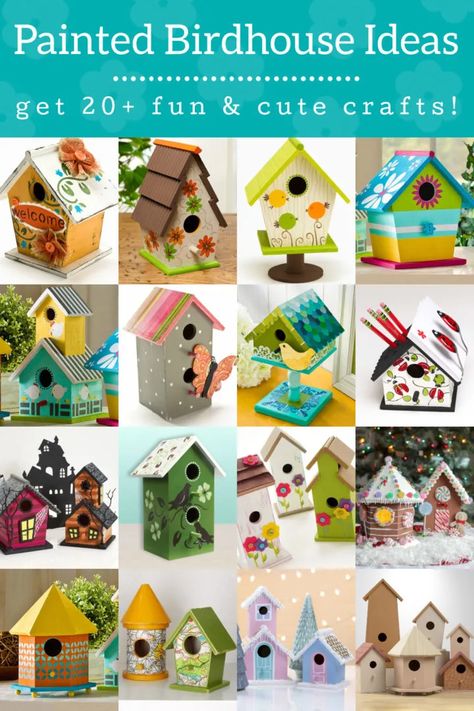 Small Bird Houses Ideas, How To Decorate A Birdhouse, How To Decorate Bird Houses, Diy Bird House Easy, Painting Wood Birdhouses, Painting Ideas For Birdhouses, Diy Painted Birdhouses Ideas Easy, Bird Houses Decor, Birdhouse Designs Diy