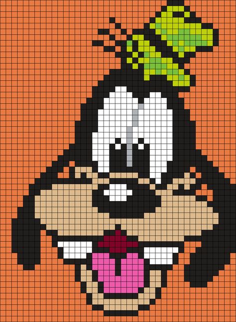 Goofy Perler Bead Pattern / Bead Sprite                                                                                                                                                      More Disney Cross Stitch Patterns, Graph Crochet, Art Perle, Motifs Perler, Pixel Crochet, Bead Sprite, Tapestry Crochet Patterns, Pola Kristik, Disney Cross Stitch