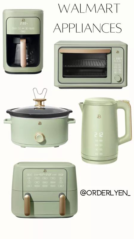 Sage Green Kitchen Utensils, Sage Green Kitchen Appliances, Sage Appliances, Green Kitchen Appliances, Green Toaster, Green Kitchen Utensils, Colorful Kitchen Appliances, Cottage Core Kitchen, Mint Green Kitchen