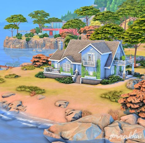 Sims 4 Ps4 House Ideas, Sims 4 Beach House, Sims 4 Ps4, Old Beach House, Legacy Challenge, Sims 4 Houses Layout, Houses By The Beach, Coastal Hamptons, Seaside House