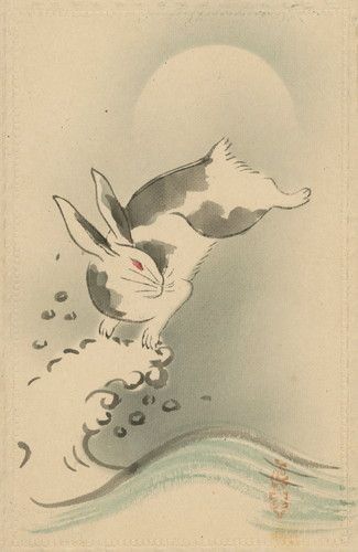 Rabbit Pictures, Korean Painting, Rabbit Tattoos, Rabbit Illustration, Japanese Drawings, Muse Art, Rabbit Art, Japanese Tattoo Art, Eastern Art